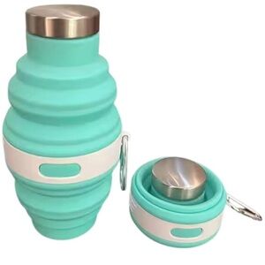 Collapsible Aqua/Pink/Grey Silicone Water Bottle